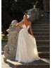 Ivory Embroidered Organza V Back Chic Wedding Dress With Detachable Bow